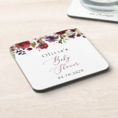 Dessous-de-verre Fleurs Bourgognes, Fleurs Roses, Boho, Baby shower (Côté gauche)