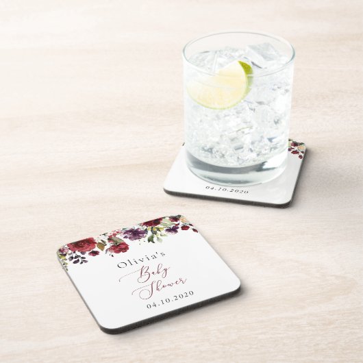 Dessous-de-verre Fleurs Bourgognes, Fleurs Roses, Boho, Baby shower (Côté Droit)