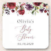 Dessous-de-verre Fleurs Bourgognes, Fleurs Roses, Boho, Baby shower (Devant)
