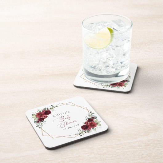 Dessous-de-verre Fleurs Bourgognes, Fleurs Rouges, Baby shower (Côté Droit)
