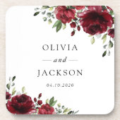 Dessous-de-verre Fleurs Bourgognes, Fleurs rouges, Mariage Floral (Devant)