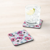 Dessous-de-verre Fleurs couleur élégante motif sur bleu (Côté Droit)