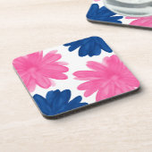 Dessous-de-verre Fleurs d'aquarelle bleu Indigo rose (Côté gauche)