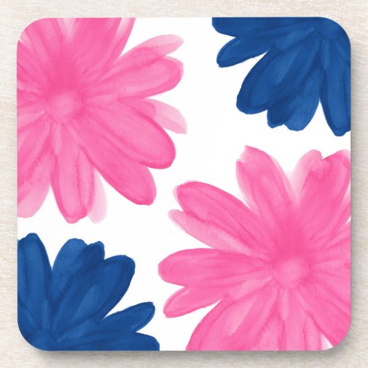 Dessous-de-verre Fleurs d'aquarelle bleu Indigo rose (Devant)