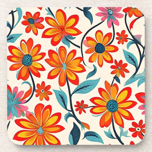 Dessous-de-verre Fleurs d'art populaire Whimsical (Devant)