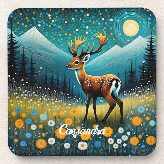 Dessous-de-verre Fleurs de cerfs mignons Imaginaire de prairie (Devant)