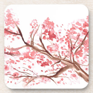 Dessous-de-verre Fleurs de cerisier rose aquarelle Sakura