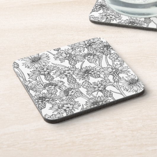 Dessous-de-verre Fleurs de Cornflowers, fleurs sauvages en noir et  (Côté gauche)