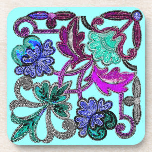 Dessous-de-verre FLEURS DE LACE turquoise BLEU VERT PURPLE