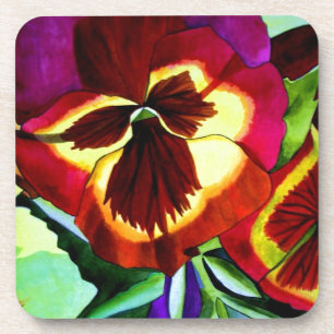 Dessous-de-verre Fleurs de pensée aquarelle peinture originale