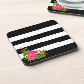 Dessous-de-verre Fleurs de pivoine sur rayures noir et blanc (Côté gauche)