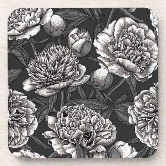 Dessous-de-verre Fleurs de pivoines blanches sur gris foncé (Devant)