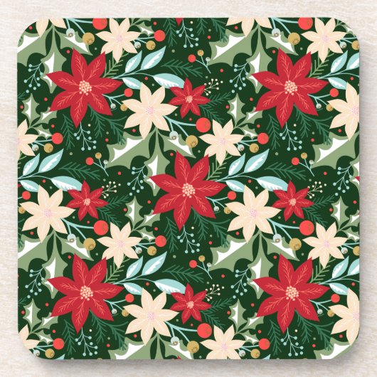 Dessous-de-verre Fleurs de Poinsettia et Noël Feuille (Devant)