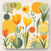 Dessous-de-verre Fleurs de printemps Abstraites jaunes et orange (Devant)