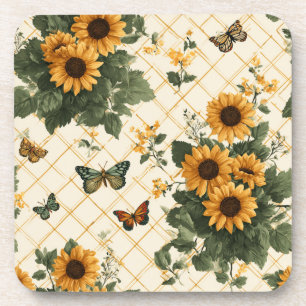 Dessous-de-verre Fleurs de soleil et papillons sur Jaune clair