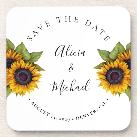 Dessous-de-verre Fleurs de soleil modernes rustiques simple mariage (Devant)