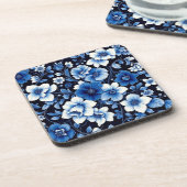 dessous de verre fleurs de velours bleu (Côté gauche)