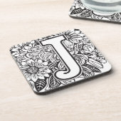 Dessous-de-verre Fleurs d'encre de monogramme noir et blanc de styl (Côté gauche)