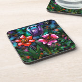 Dessous-de-verre Fleurs florales blanches bleu rose (Côté gauche)