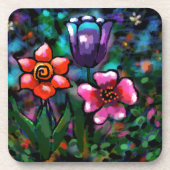 Dessous-de-verre Fleurs florales blanches bleu rose (Devant)