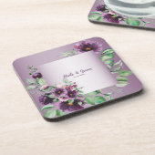 Dessous-de-verre Fleurs géométriques de verdure teintées de rose (Côté gauche)