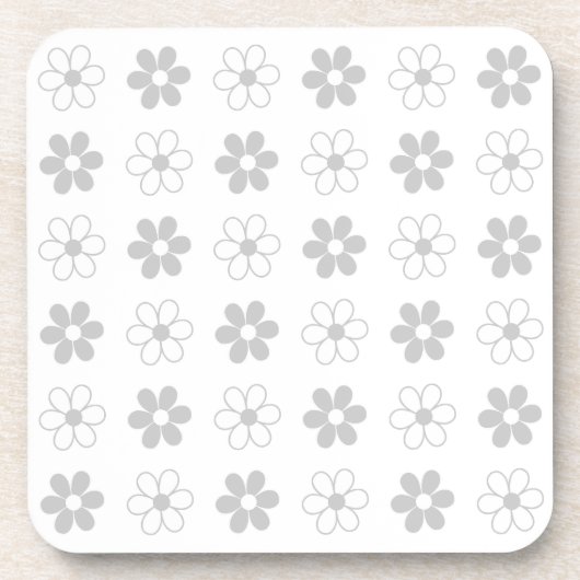 Dessous-de-verre Fleurs Gris Clair et Blanc sur Fond Blanc (Devant)