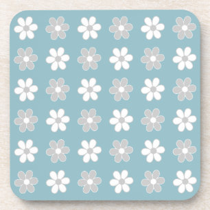 Dessous-de-verre Fleurs gris clair et blanches sur sarcelle