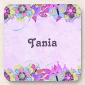 Dessous-de-verre Fleurs mignonnes et papillons sur violet (Devant)