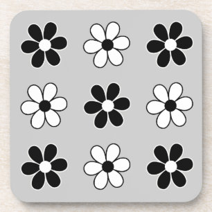Dessous-de-verre Fleurs modernes noir et blanc sur gris argent clai