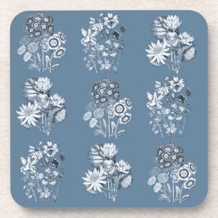 Dessous-de-verre Fleurs monochromes en bleu