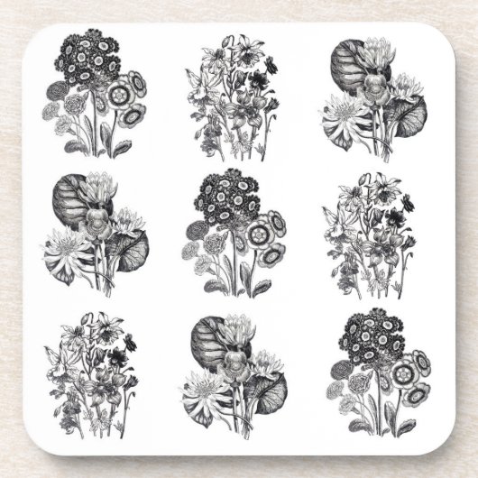 Dessous-de-verre Fleurs monochromes en noir et blanc (Devant)