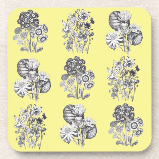 Dessous-de-verre Fleurs monochromes sur arrière - plan jaune (Devant)