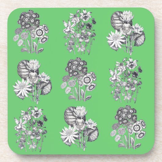 Dessous-de-verre Fleurs monochromes sur fond vert (Devant)