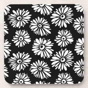 Dessous-de-verre Fleurs noires et blanches funky