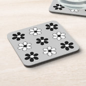 Dessous-de-verre Fleurs noires et blanches modernes sur gris argent (Côté gauche)