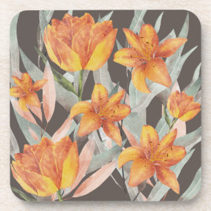 Dessous-de-verre fleurs orange