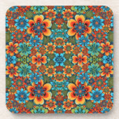 Dessous-de-verre Fleurs orange et bleu (Devant)