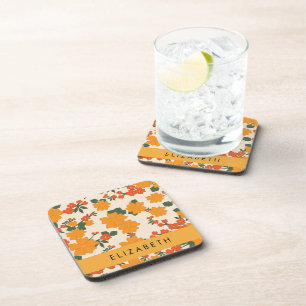 Dessous-de-verre Fleurs Oranges, Motif De Fleurs, Votre Nom