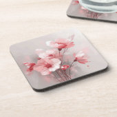 Dessous-de-verre Fleurs rose, blanc et gris (Côté gauche)