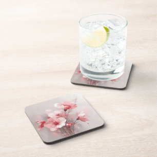 Dessous-de-verre Fleurs rose, blanc et gris