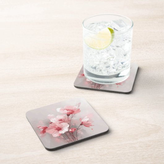 Dessous-de-verre Fleurs rose, blanc et gris (Côté Droit)