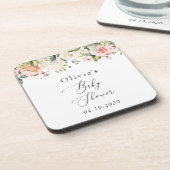 Dessous-de-verre Fleurs roses, Fleurs blanches, Boho, Baby shower (Côté gauche)