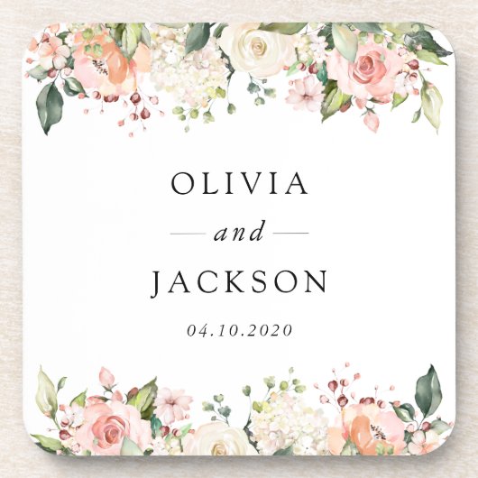 Dessous-de-verre Fleurs roses, Fleurs blanches, Verdure, Mariage (Devant)