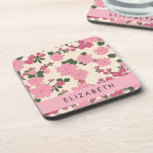 Dessous-de-verre Fleurs Roses, Motif De Fleurs, Votre Nom (Côté gauche)