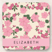 Dessous-de-verre Fleurs Roses, Motif De Fleurs, Votre Nom (Devant)