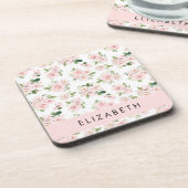 Dessous-de-verre Fleurs roses, Roses, Fleurs Aquarelles, Votre Nom (Côté gauche)