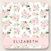 Dessous-de-verre Fleurs roses, Roses, Fleurs Aquarelles, Votre Nom (Devant)