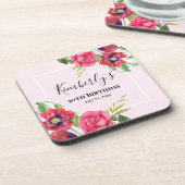 Dessous-de-verre Fleurs roses rouges modernes d'anniversaire sur ro (Côté gauche)