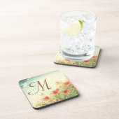 Dessous-de-verre Fleurs roses sauvages dans le champ Monogramme Des (Côté Droit)