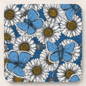 Dessous-de-verre Fleurs sauvages blanches et papillons bleus (Devant)